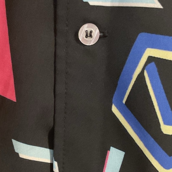 80s mens colorful geometric short sleeve shirt Button up retro stranger things - Picture 4 of 7